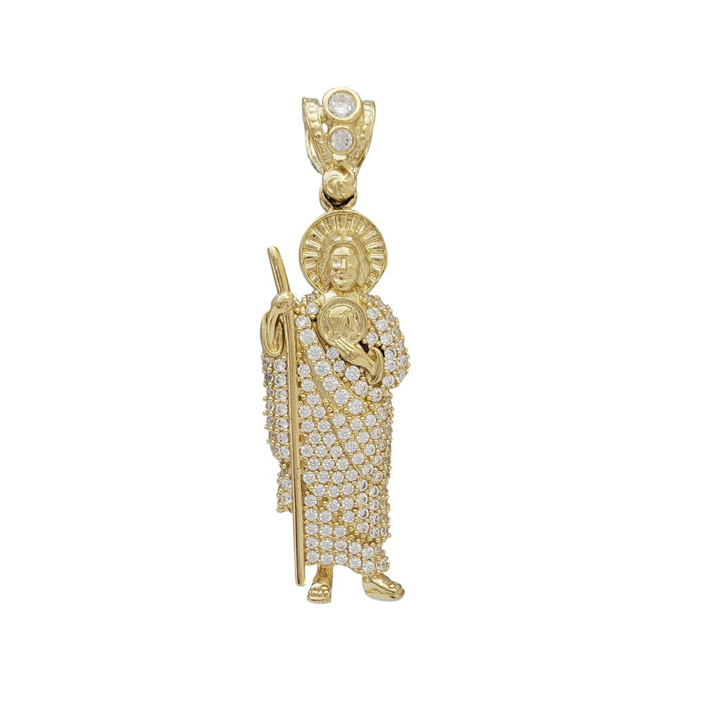 Zirconia Sacred Jesus w/ Rod Pendant (14K)