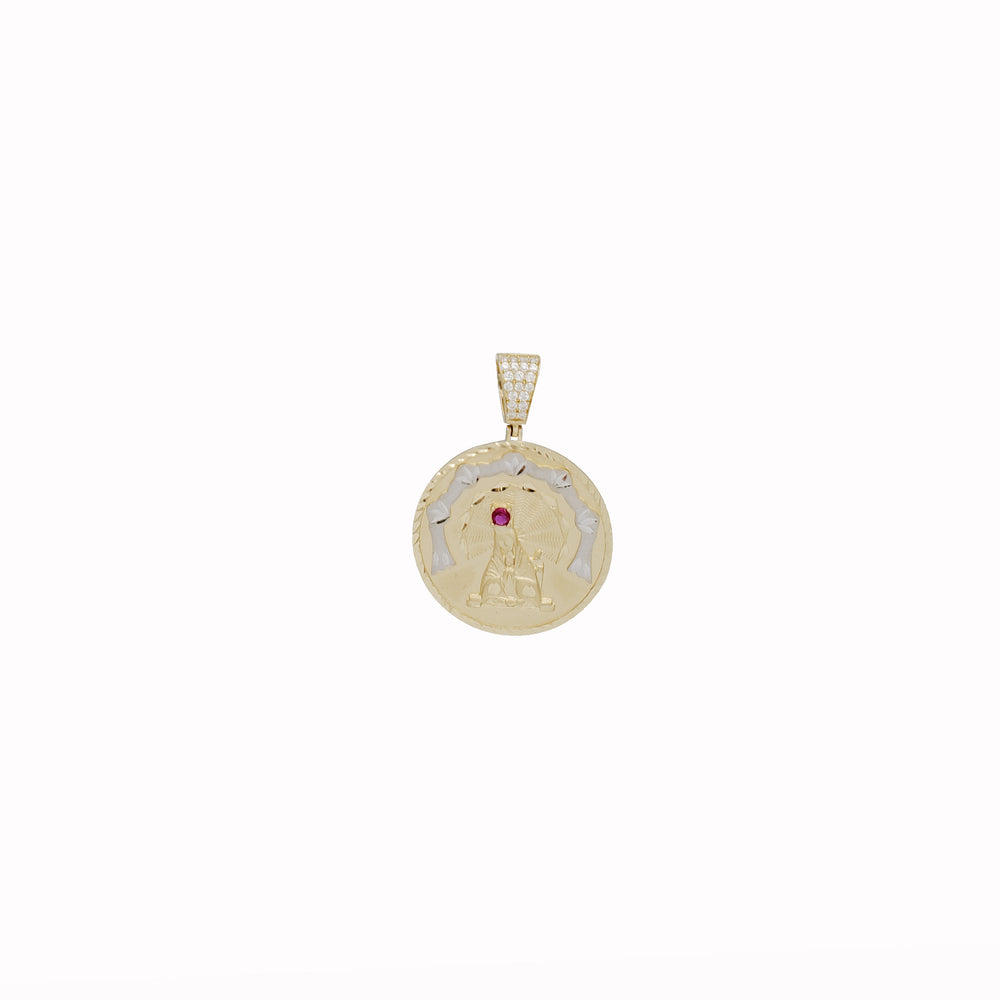 Zirconia Two-Tone Saint Barbara Medallion Pendant (14K)