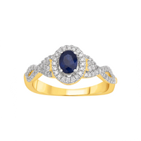 Halo Diamond With Sapphire Ring (14K)