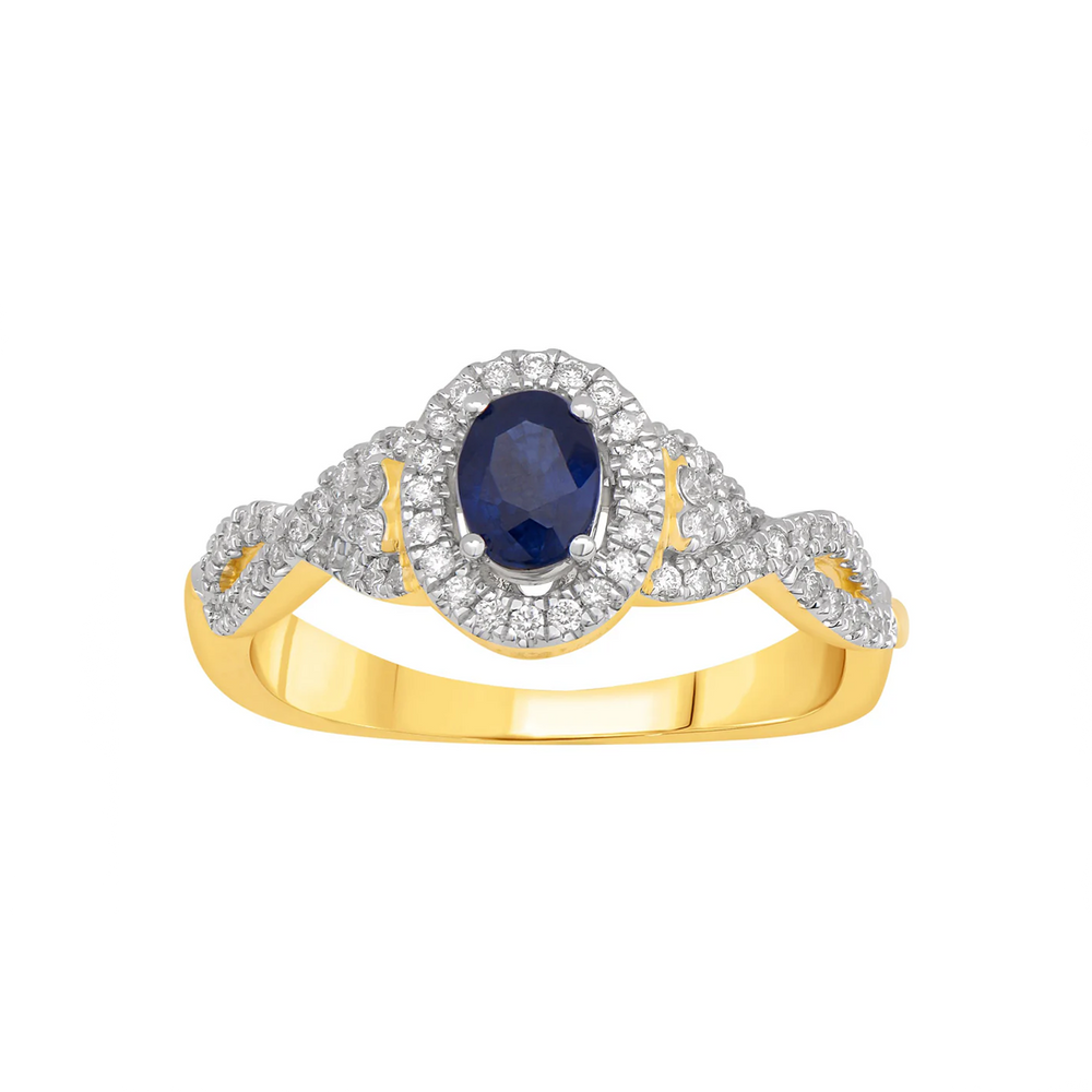 Halo Diamond With Sapphire Ring (14K)