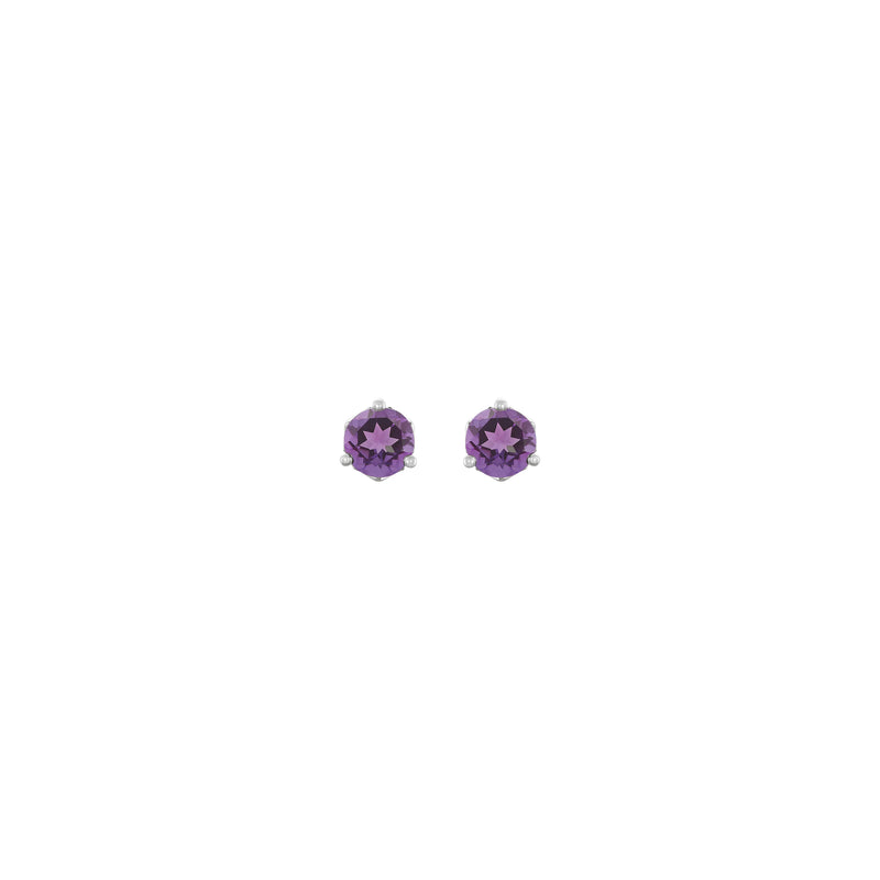 4 mm Natural Round Amethyst Stud Earrings (Silver) front - Popular Jewelry - New York