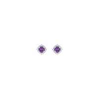 Amethyst and Natural Diamond Accent Halo Stud Earrings (Silver) front - Popular Jewelry - New York