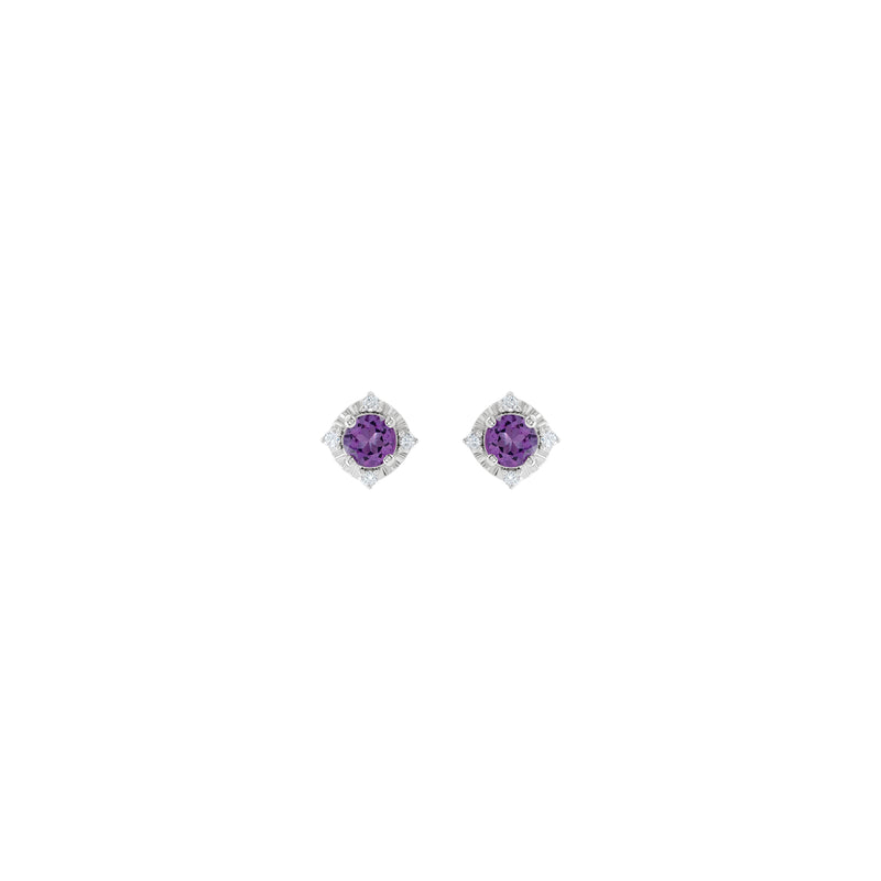 Amethyst and Natural Diamond Accent Halo Stud Earrings (Silver) front - Popular Jewelry - New York