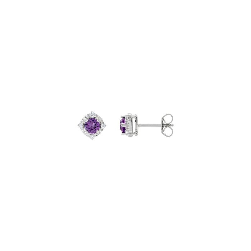Amethyst and Natural Diamond Accent Halo Stud Earrings (Silver) main - Popular Jewelry - New York