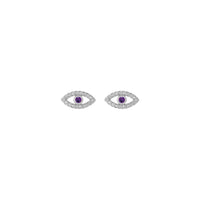 Amethyst and White Sapphire Evil Eye Stud Earrings (Silver) front - Popular Jewelry - New York