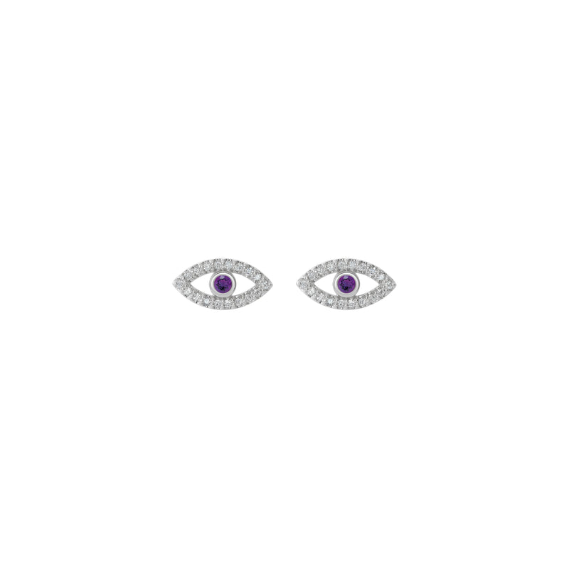 Amethyst and White Sapphire Evil Eye Stud Earrings (Silver) front - Popular Jewelry - New York
