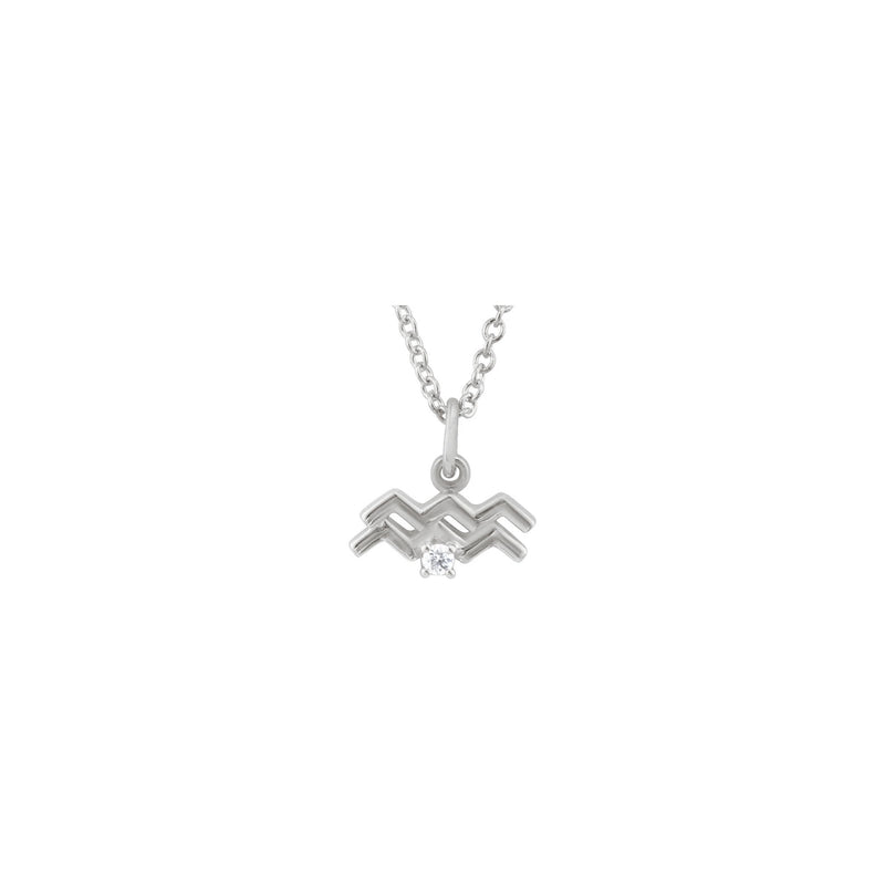 Aquarius Zodiac Sign Diamond Necklace (Silver) front - Popular Jewelry - New York