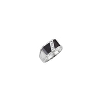 Schwaarz Onyx an Diamant Bezel-Set Ring (Sëlwer) Haapt - Popular Jewelry - New York