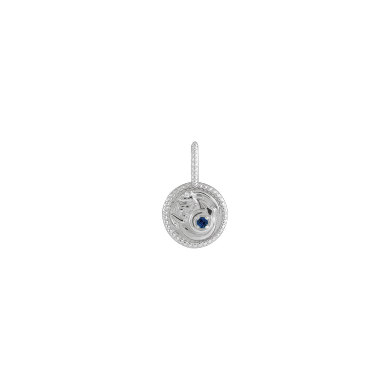 Blue Sapphire and White Diamond Capricorn Medallion Pendant (Silver) front - Popular Jewelry - New York