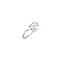 Kulturéiert Akoya Pärel mat natierlechen Diamanten Freeform Ring (Sëlwer) Haapt - Popular Jewelry - New York