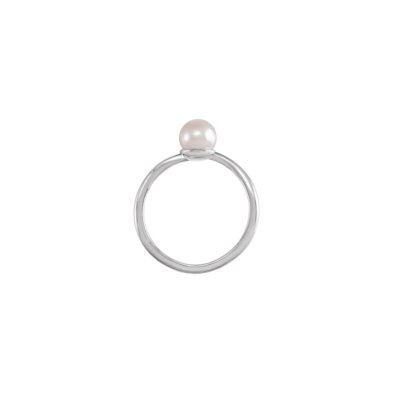 Cultured Akoya Pearl with Natural Diamond Freeform Ring (Silver) setting - Popular Jewelry - New York