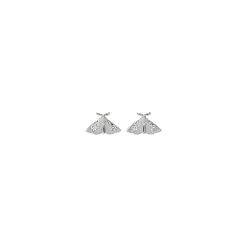 Diamond Moth Insect Stud Earrings (Silver) front - Popular Jewelry - New York