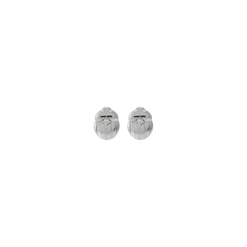 Diamond Scarab Insect Stud Earrings (Silver) front - Popular Jewelry - New York
