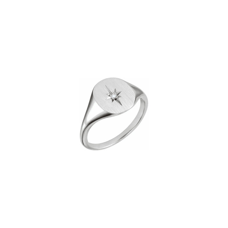 Diamond Shining Star Oval Signet Ring (Silver) main 2 - Popular Jewelry - New York