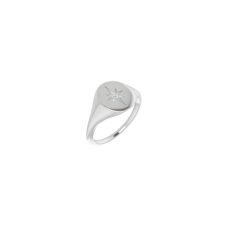 Diamond Shining Star Oval Signet Ring (Silver) main - Popular Jewelry - New York