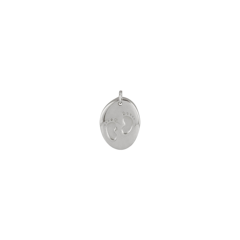 Engravable Tiny Footprints Oval Medal (Silver) front - Popular Jewelry - New York