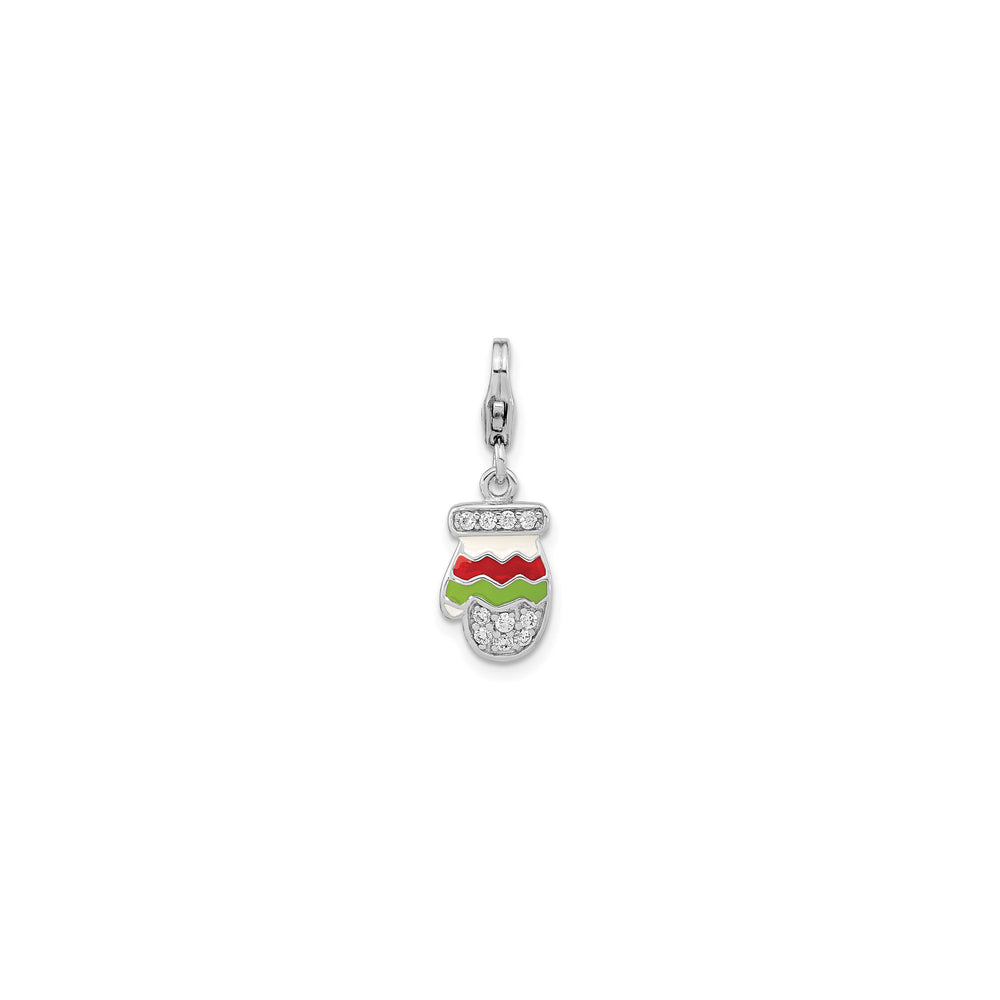 Festive Mitten CZ and Enamel Pendant (Silver) front - Popular Jewelry - New York