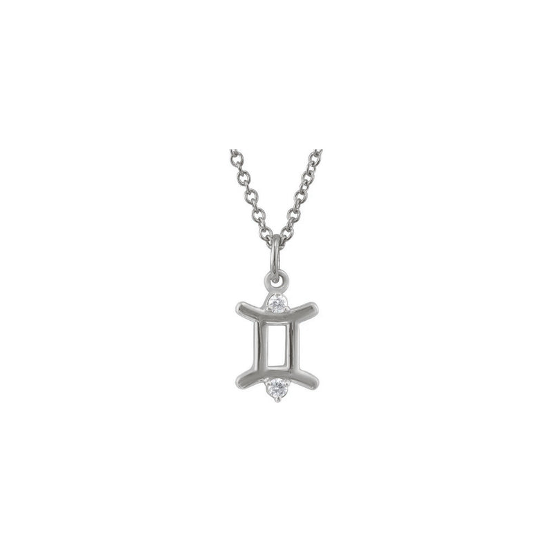 Gemini Zodiac Sign Diamond Solitaire Necklace (Silver) front - Popular Jewelry - New York
