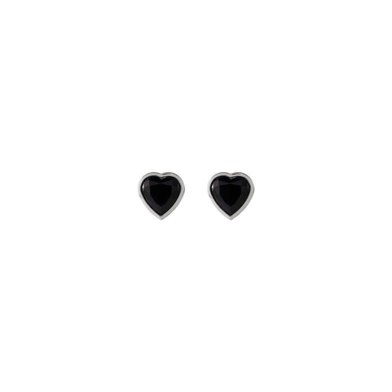 Heart Onyx Bezel Stud Earrings (Silver) front - Popular Jewelry - New York
