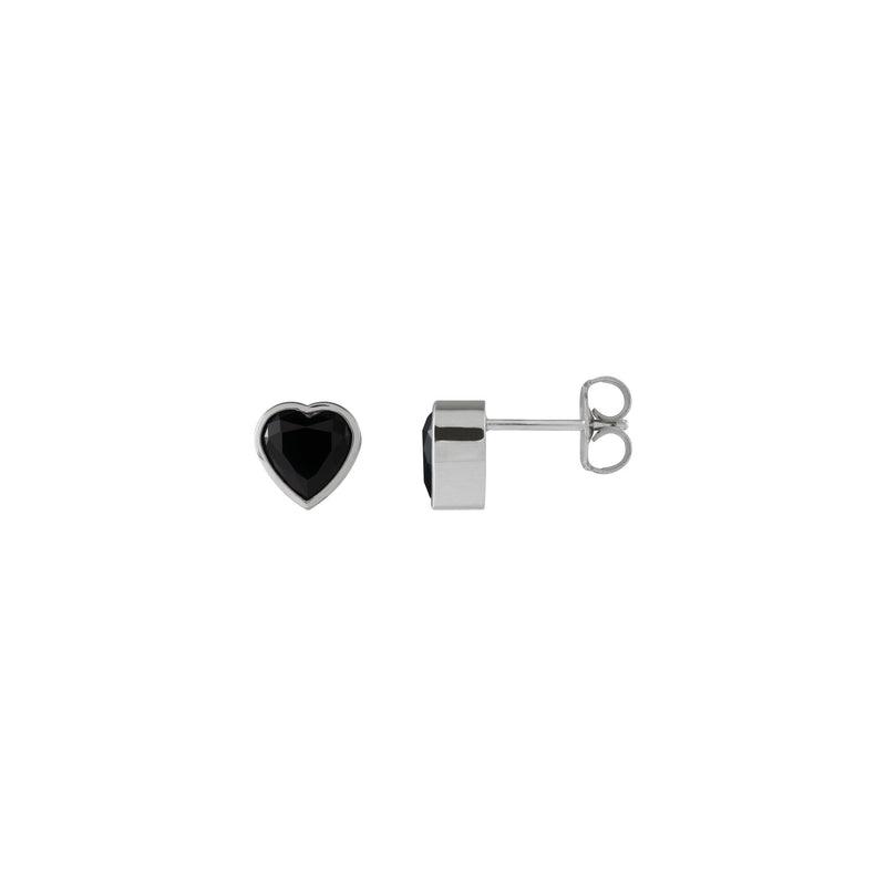 Heart Onyx Bezel Stud Earrings (Silver) main - Popular Jewelry - New York