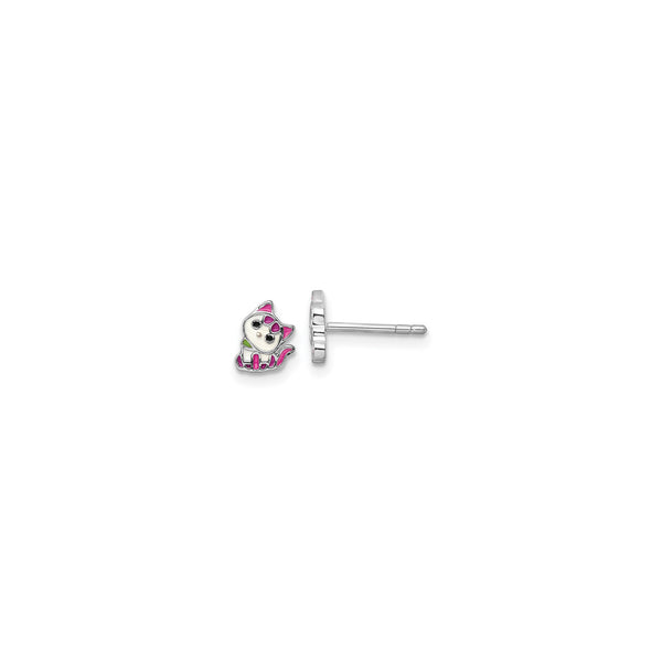 Hot Pink Kitty Stud Earrings (Silver) front - Popular Jewelry - New York
