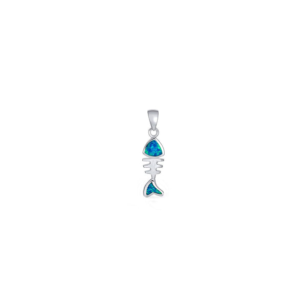 Lab-Created Blue Opal Fishbone Pendant (Silver) Popular Jewelry - New York