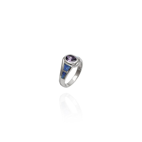 Lab-Created Fire Opal Inlaid Oval Amethyst Ring (Silver) side - Popular Jewelry - New York
