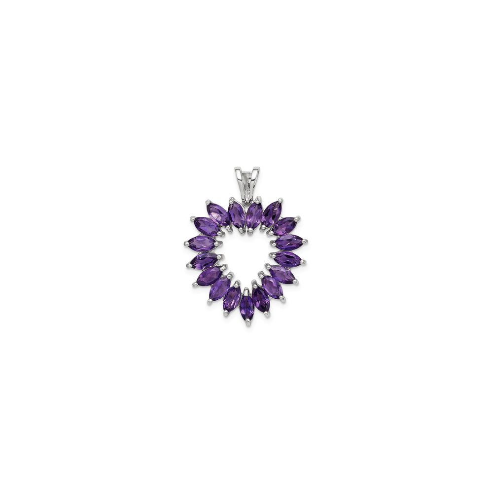 Marquise Amethyst Heart Outline Pendant (Silver) front - Popular Jewelry - New York