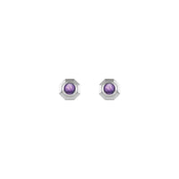 Natural Amethyst Cabochon Octagon Stud Earrings (Silver) front - Popular Jewelry - New York