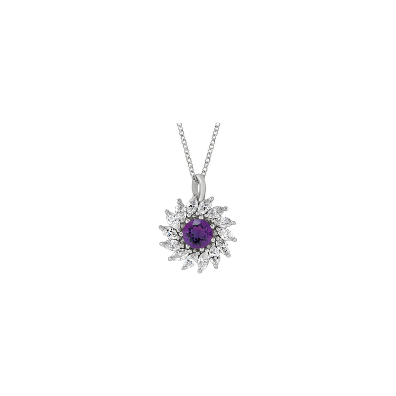 Natural Amethyst and Marquise Diamond Halo Necklace (Silver) front - Popular Jewelry - New York