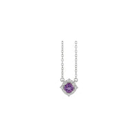 Natural Amethyst and Natural Diamond Accent Halo Necklace (Silver) front - Popular Jewelry - Niu Yoki