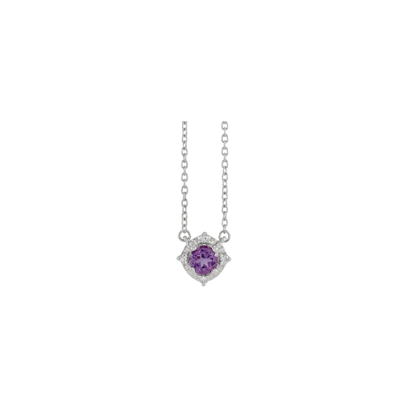 Natural Amethyst and Natural Diamond Accent Halo Necklace (Silver) front - Popular Jewelry - New York