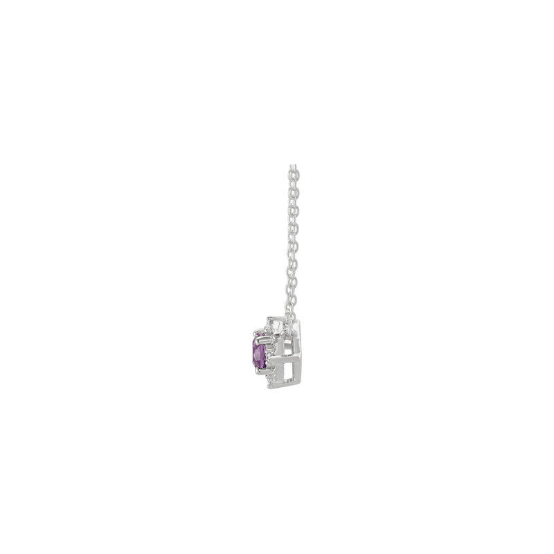Natural Amethyst and Natural Diamond Accent Halo Necklace (Silver) side - Popular Jewelry - New York