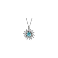 Natural Blue Zircon and Marquise Diamond Halo Necklace (Silver) front - Popular Jewelry - New York