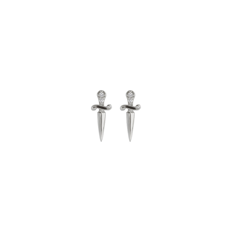 Natural Diamond Dagger Stud Earrings (Silver) front - Popular Jewelry - New York