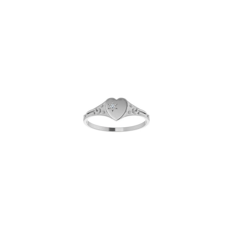 Natural Diamond Dotted Heart Signet Ring (Silver) front - Popular Jewelry - New York