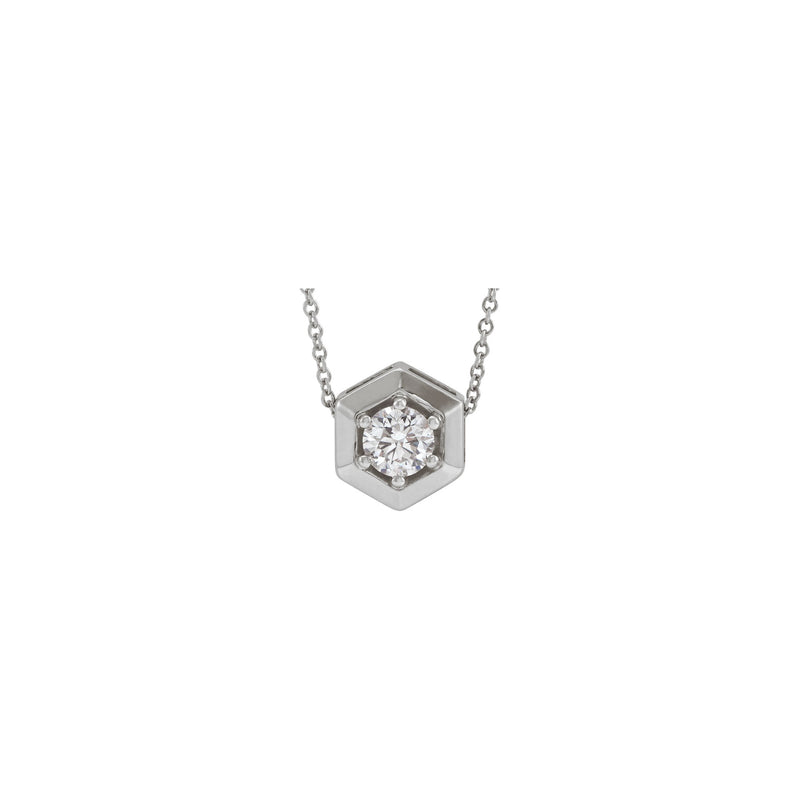 Natural Diamond Solitaire Hexagon Necklace (Silver) front - Popular Jewelry - New York