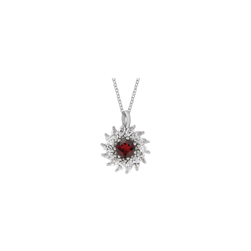 Natural Mozambique Garnet and Marquise Diamond Halo Necklace (Silver) front - Popular Jewelry - New York