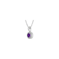 Natural Round Amethyst and Diamond Halo Necklace (Silver) diagonal - Popular Jewelry - Newyork
