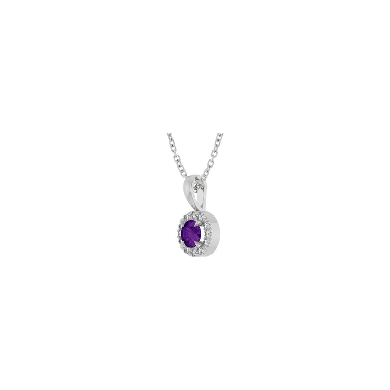Natural Round Amethyst and Diamond Halo Necklace (Silver) diagonal - Popular Jewelry - New York