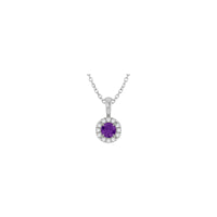 Natural Round Amethyst and Diamond Halo Necklace (Silver) front - Popular Jewelry - Newyork