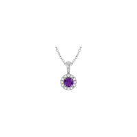 Natural Round Amethyst and Diamond Halo Necklace (Silver) front - Popular Jewelry - New York