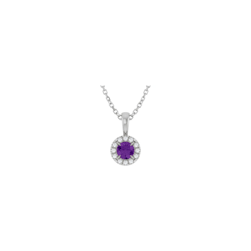 Natural Round Amethyst and Diamond Halo Necklace (Silver) front - Popular Jewelry - New York