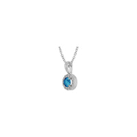 Natural Round Blue Zircon ug Diamond Halo Necklace (Silver) diagonal - Popular Jewelry - New York