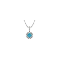 Natural Round Blue Zircon and Diamond Halo Necklace (Silver) front - Popular Jewelry - New York