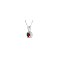 Natural Round Mozambique Garnet and Diamond Halo Necklace (Silver) diagonal - Popular Jewelry - New York