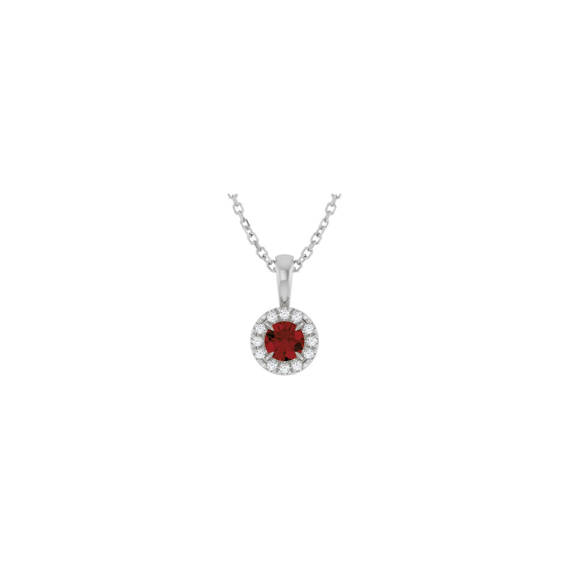 Natural Round Mozambique Garnet and Diamond Halo Necklace (Silver) front - Popular Jewelry - New York