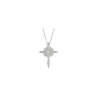 Natural White Opal ug Diamond Nativity Cross Necklace (Silver) likod - Popular Jewelry - New York