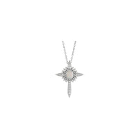 천연 화이트 오팔과 다이아몬드 탄생 십자가 목걸이 (실버) 앞 - Popular Jewelry - 뉴욕