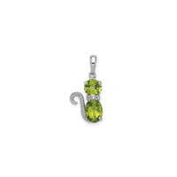 Peridot and Diamond Cat Pendant (Silver) front - Popular Jewelry - New York